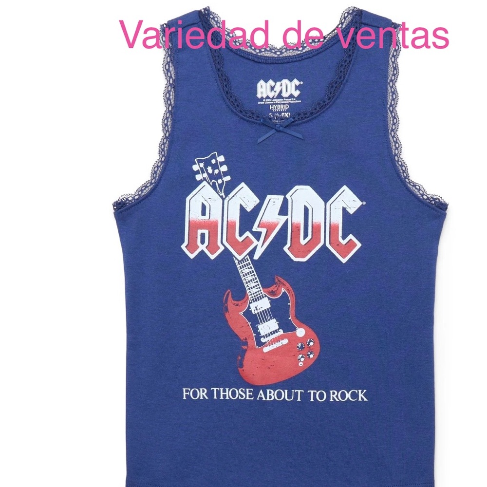 AC/DC Kids Navy Tank Top with Red Guitar Graphic